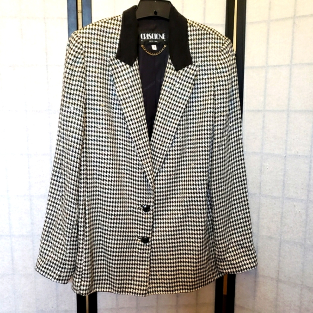 Vintage Criscione Women's Small Signature Houndstooth Blazer Jacket